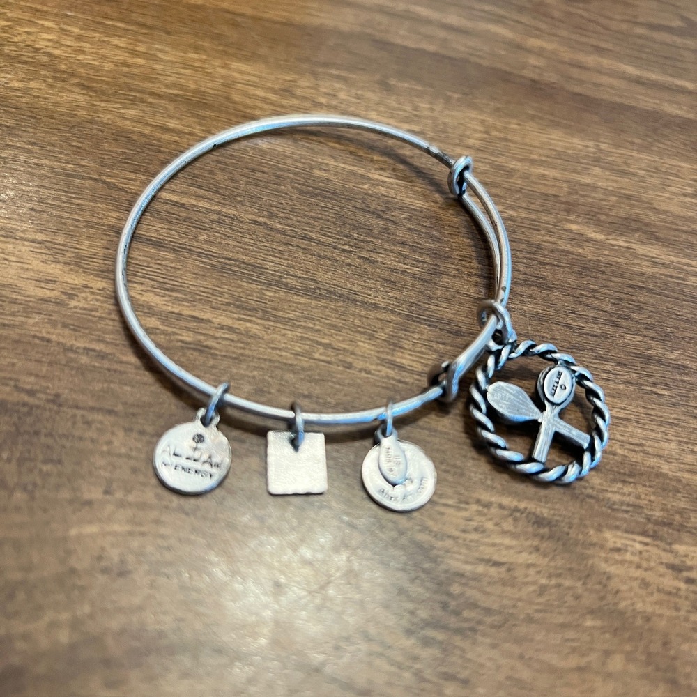 Alex and Ani Tennis Racket Charm Bangle Bracelet Silver Tone Charity by Design - Picture 3 of 6